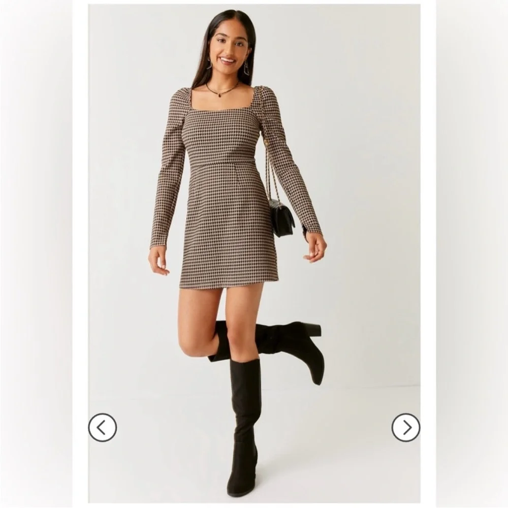 NEW Houndstooth Long Sleeve Minidress - Picture 3 of 5